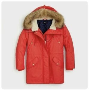 J Crew Waxed Canvas Parka Primaloft Faux fur hood. Medium